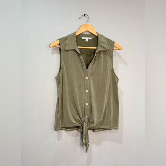 Sage Green Envelope Sleeveless Tie Blouse Size M VGUC - Picture 3 of 7